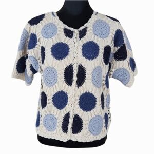 Crochet Lace Medallions Festival Cardigan Sweater (M) VTG 90s Y2K FUNSPORT